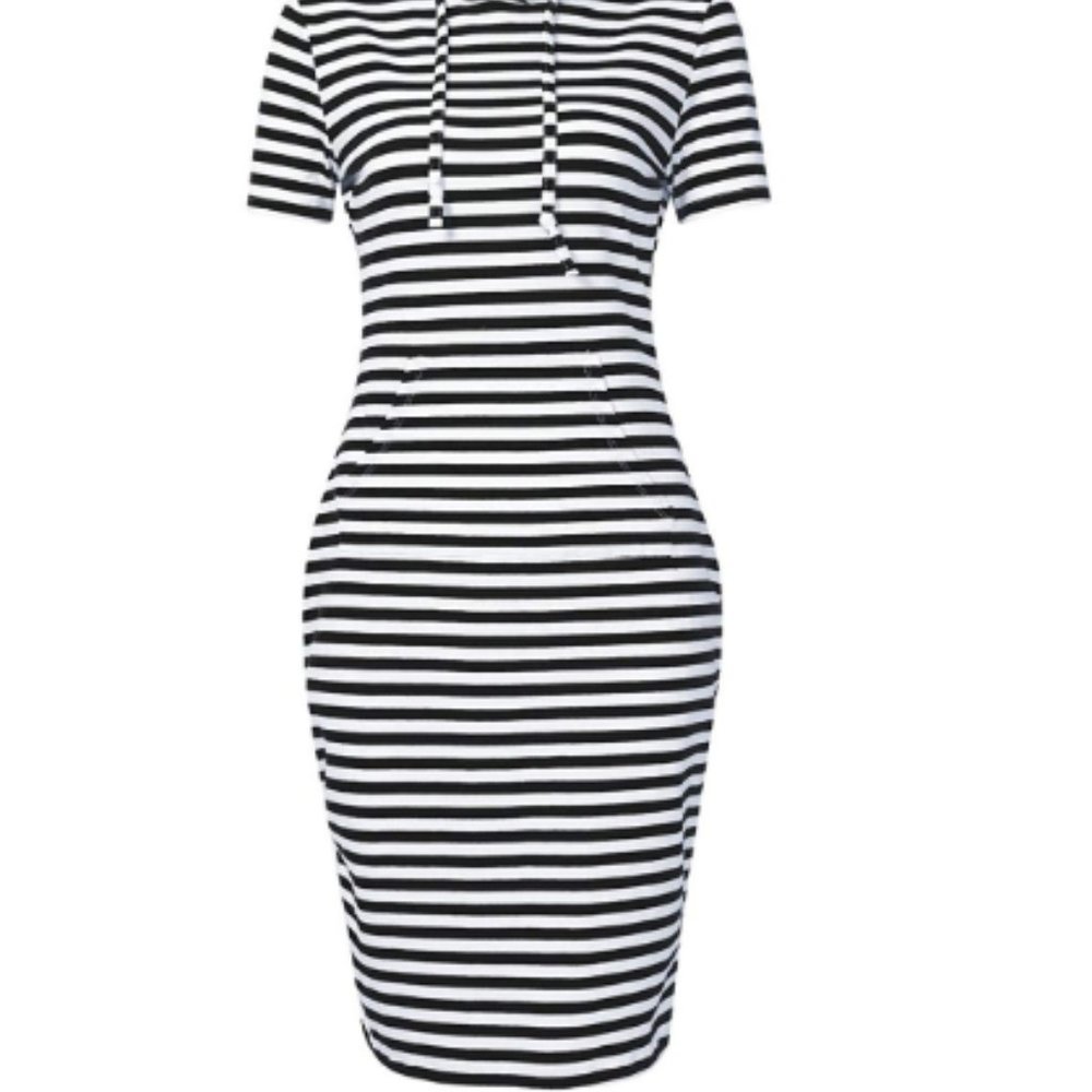 Women Stripe Pocket Knee Length Casual Pullover - Picture 6 of 6